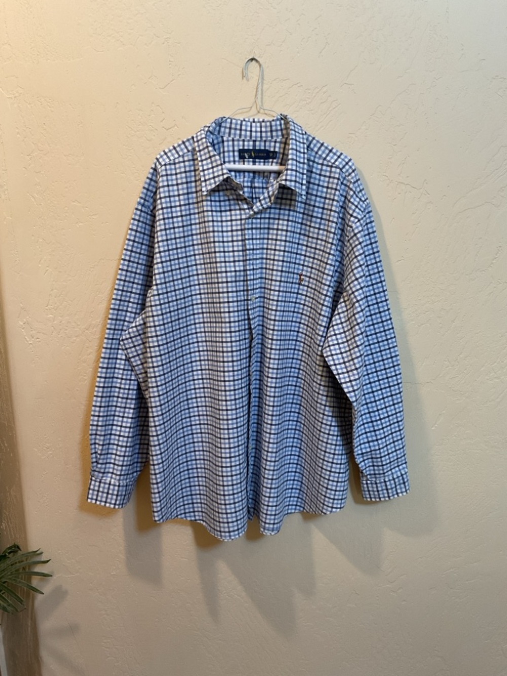 Ralph Lauren White and Blue Checked Cotton Dress Shirt 3XB